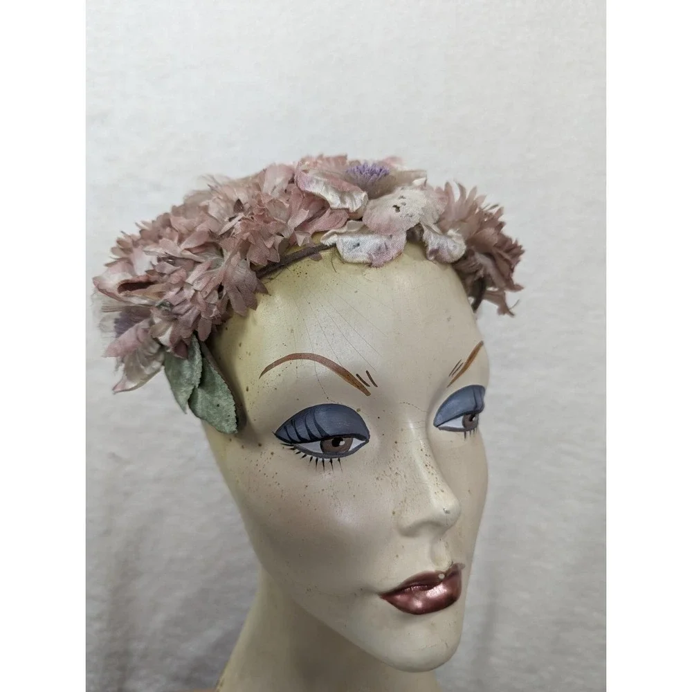 Vtg 1960s Floral‎ Half Hat Purple Lavender Japan Gorgeous Wedding Flowers Mod